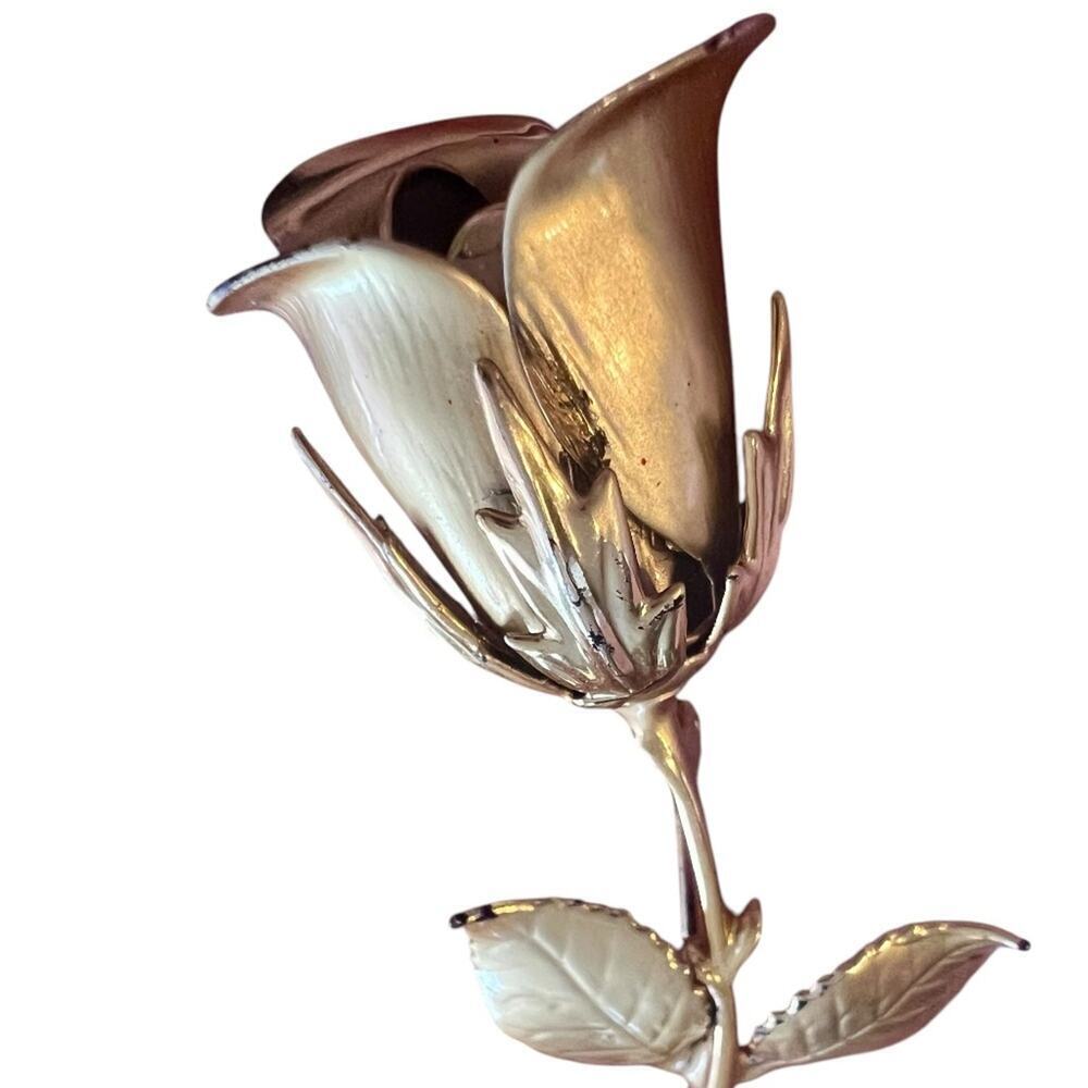 Vintage Gold Tone Rose Brooch - Picture 3 of 6